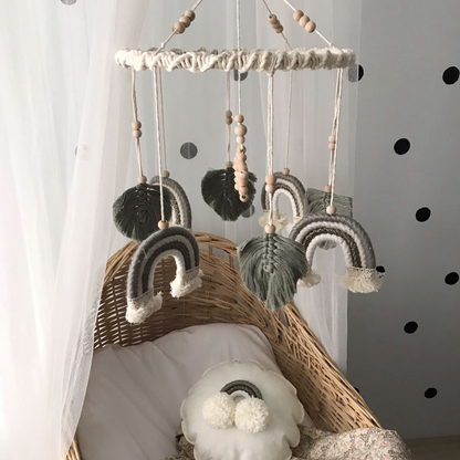 Macrame baby mobile khaki star rainbow