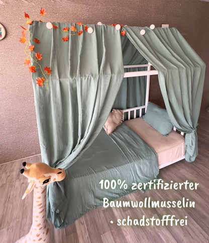 Muslin house bed - canopy khaki 