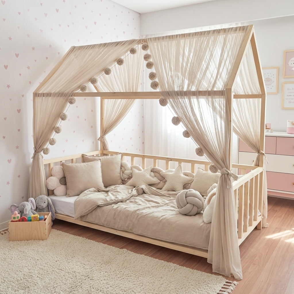 Gekräuselter Hausbett - Himmel beige