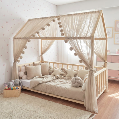 Gekräuselter Hausbett - Himmel beige