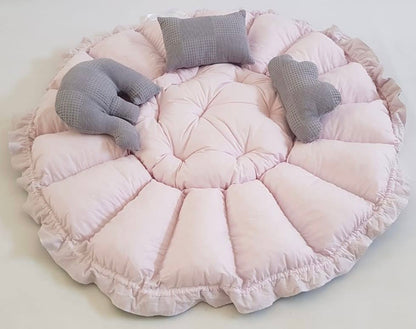 2-piece set 2-in-1 play mat / baby nest gray light pink + lined blanket
