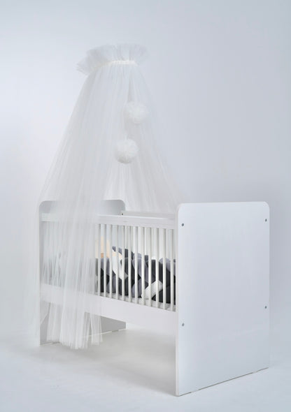 Standard tulle bed canopy with ecru pompoms 