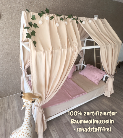 Muslin house bed - canopy beige 