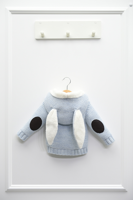 Baby Strickjacke Häschen mit Kapuze blau