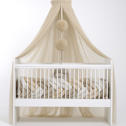 Betthimmel beige mit Bommeln