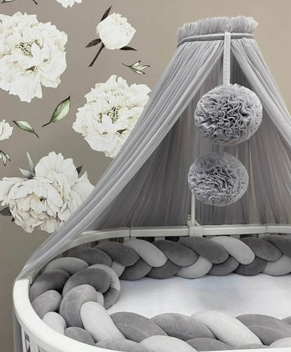 Bed canopy gray with pompoms
