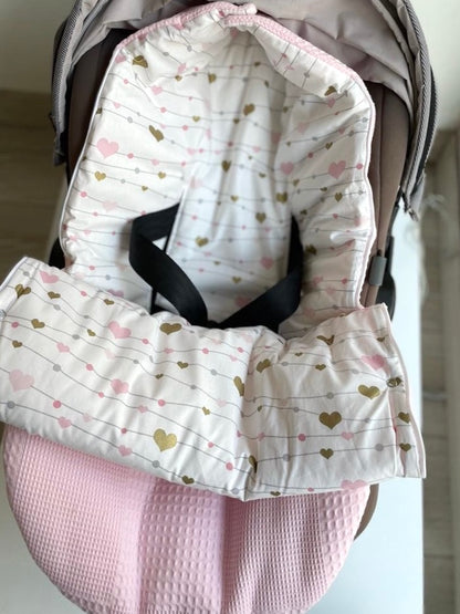 2in1 wrap for baby car seat / baby sleeping bag pink hearts