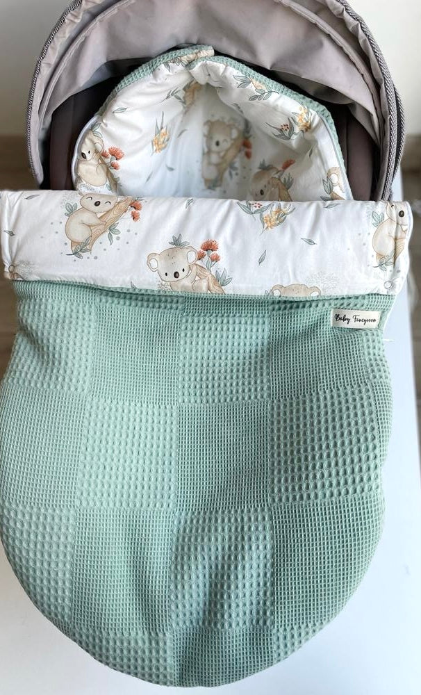 2in1 Einschlagdecke für Babyschale / Baby Schlafsack grün Koala