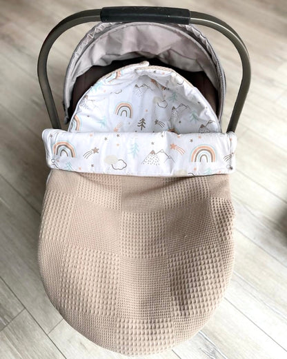 2in1 Wrap Blanket for Baby Car Seat / Baby Sleeping Bag Beige Rainbow