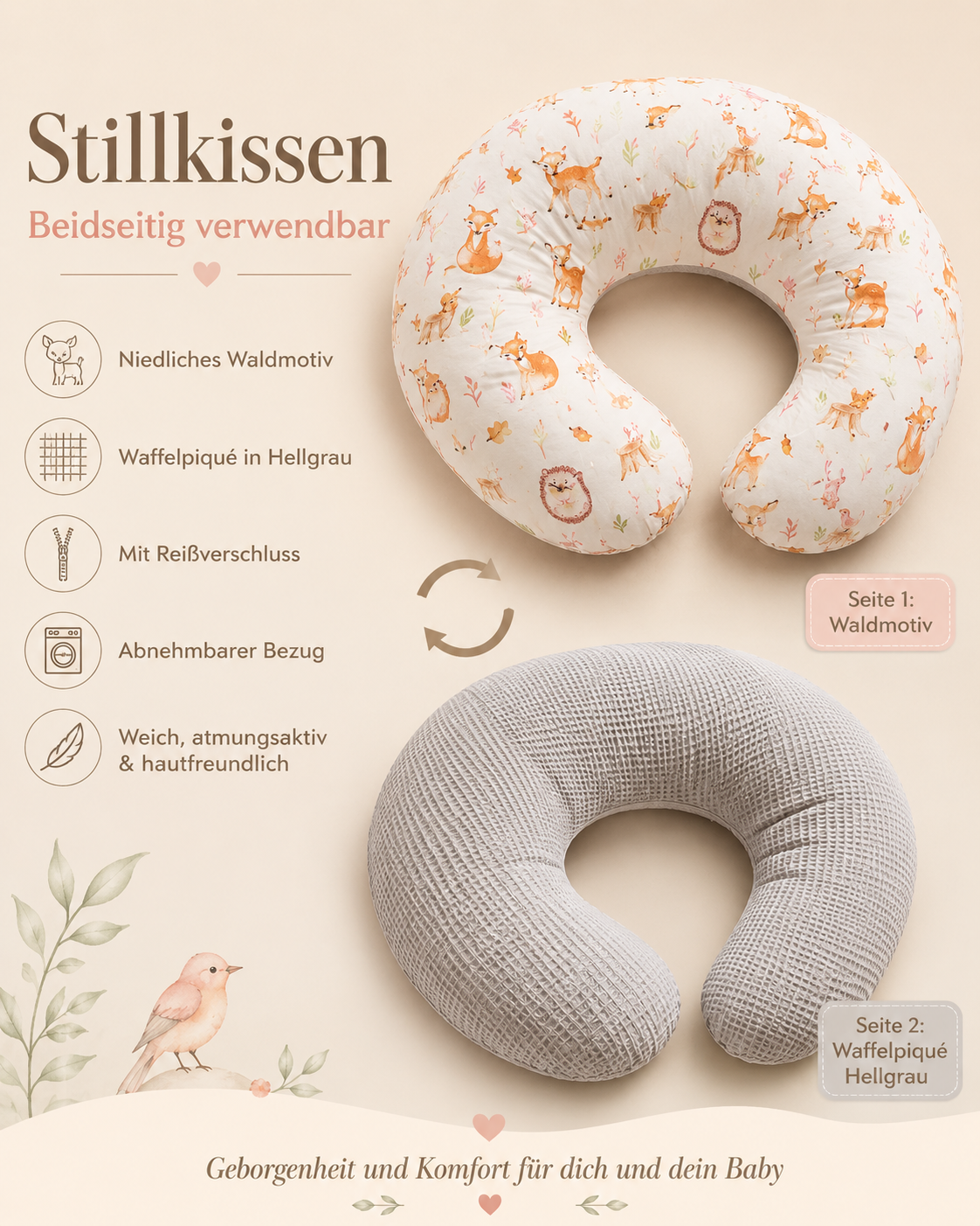 Stillkissen Stillkissen Lagerungskissen Schwangerschaftskissen mit Füllung + Bezug