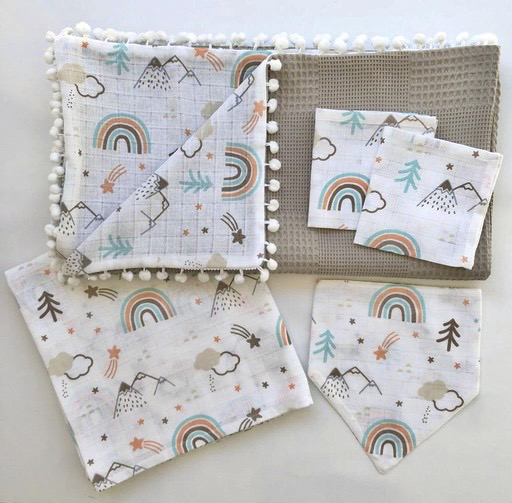 Muslin Newborn Savings Set Taupe Rainbow