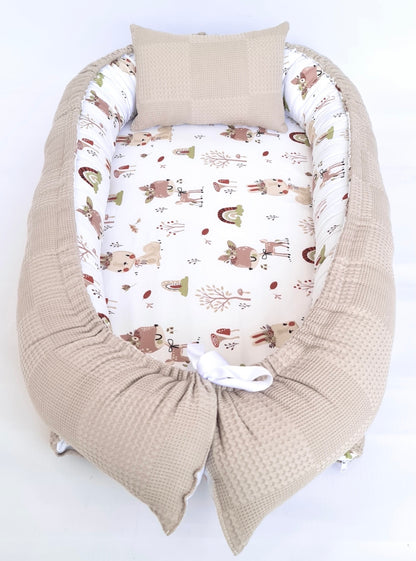 Babynestchen taupe Rehe und Regenbogen