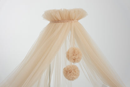 Standard tulle bed canopy with bobbles nude/beige 