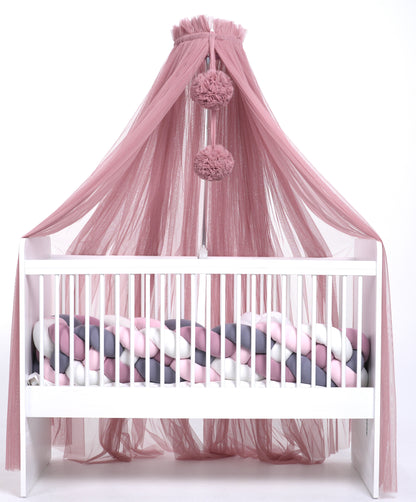 Bed canopy old pink with pompoms