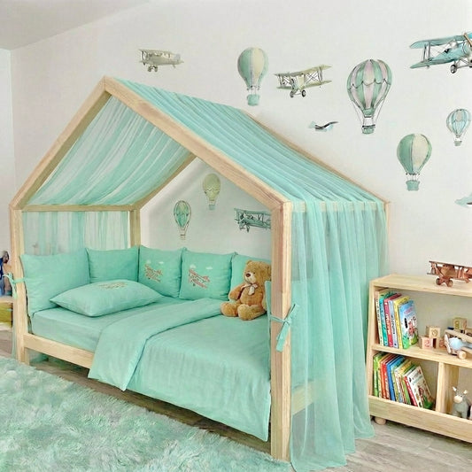 Gekräuselter Hausbett - Himmel mintgrün