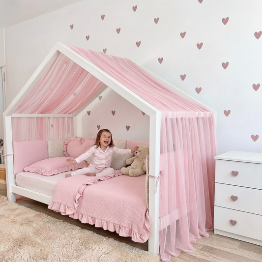 Gekräuselter Hausbett - Himmel rosa