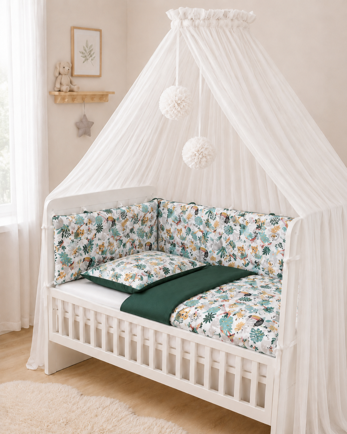 Bed border emerald green jungle, bed linen