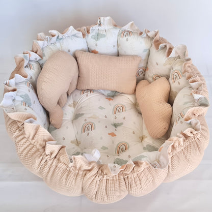 2in1 play mat / baby nest light beige rainbow
