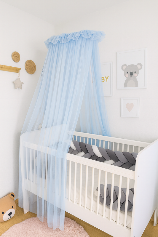 Baby Fancyroom Canopy for Baby Bed 300x180 cm – Fine Tulle, Handmade, Elegant Valance, Blue 