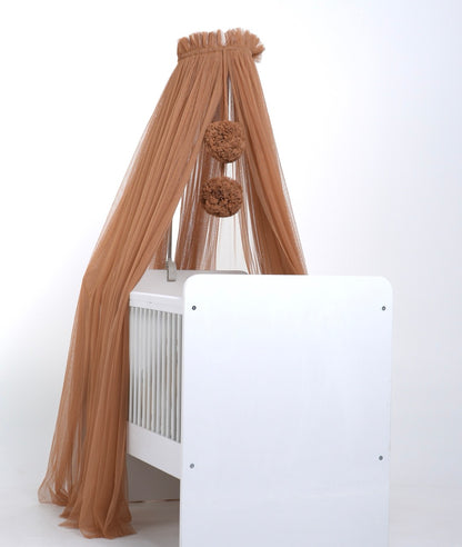 Betthimmel taupe/ braun mit Bommeln