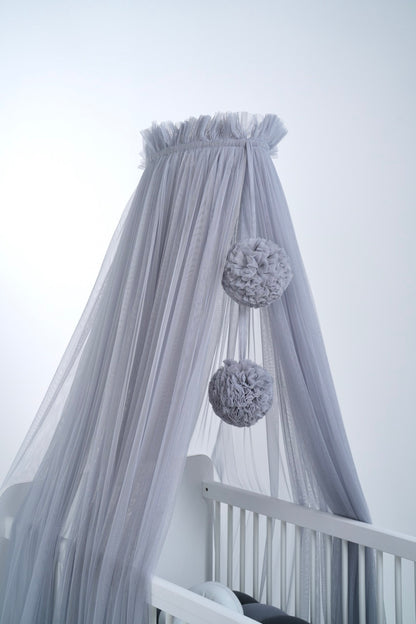 Bed canopy gray with pompoms