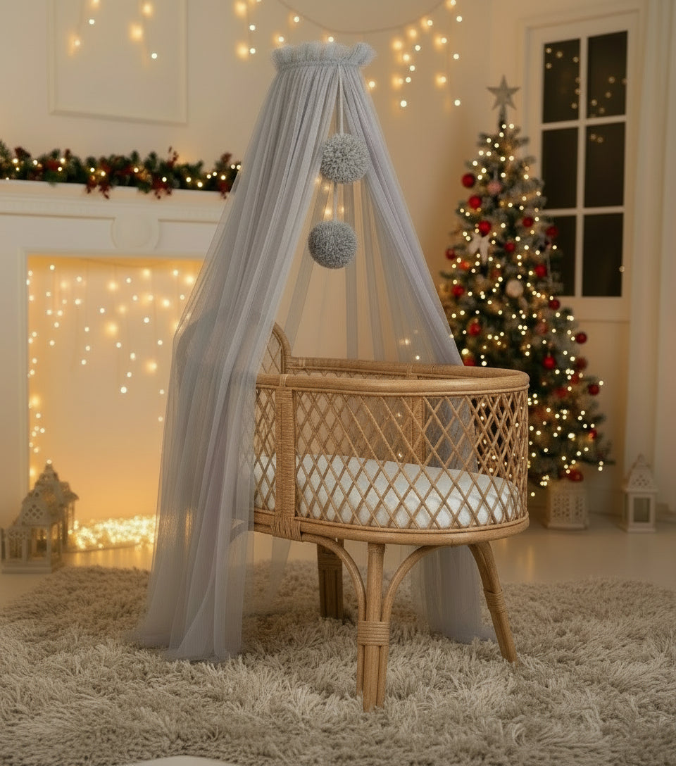 Bed canopy gray with pompoms