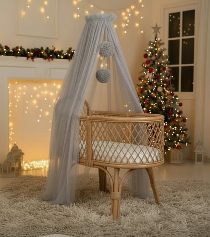 Bed canopy gray with pompoms