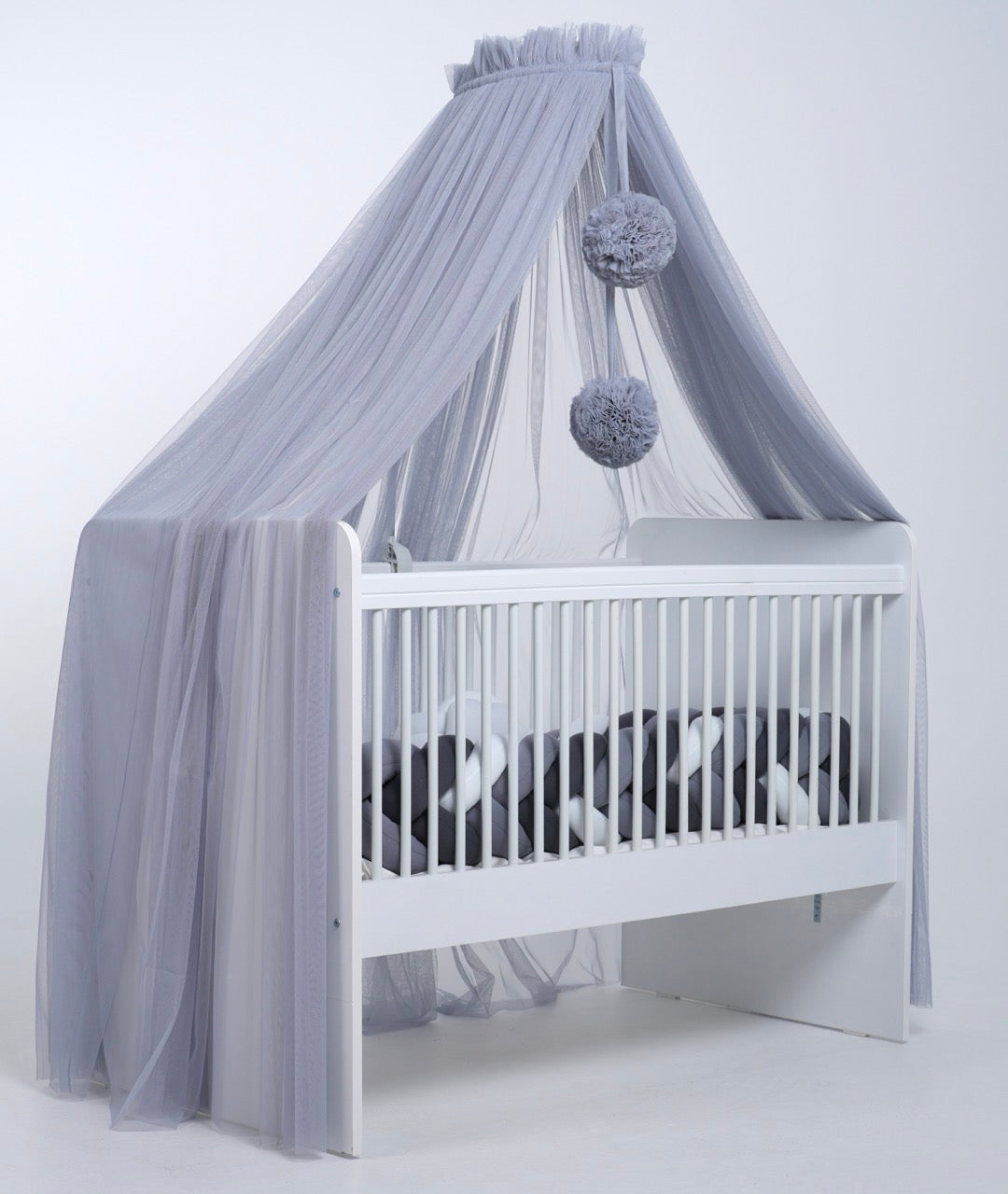 Bed canopy gray with pompoms