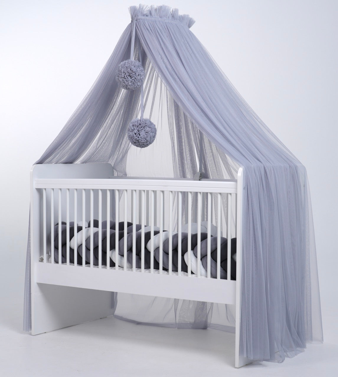 Bed canopy gray with pompoms