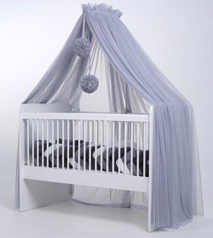 Bed canopy gray with pompoms
