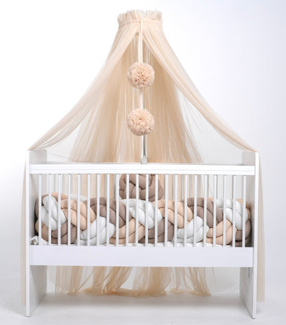 Betthimmel hellbeige mit Bommeln