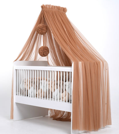 Betthimmel taupe/ braun mit Bommeln