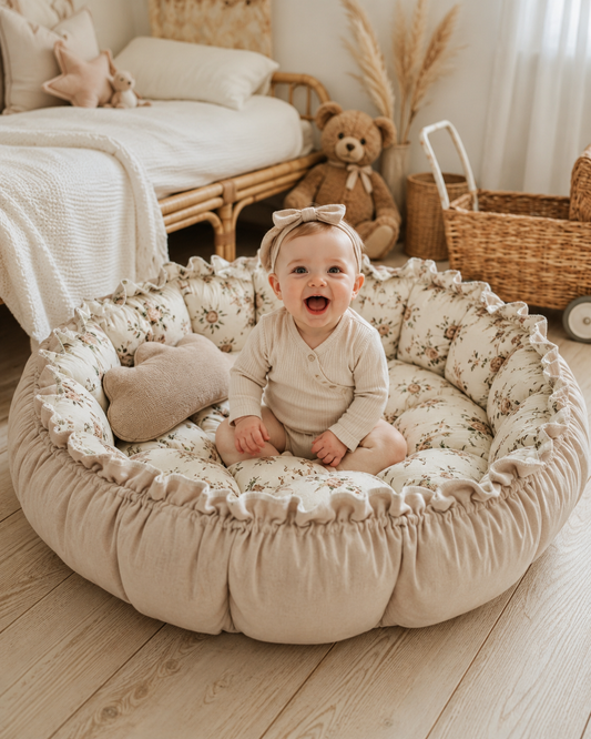 Samt 2in1 Spielmatte / Babynest Beige