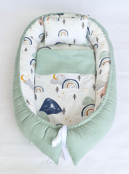 Baby nest green rainbow and mountains 