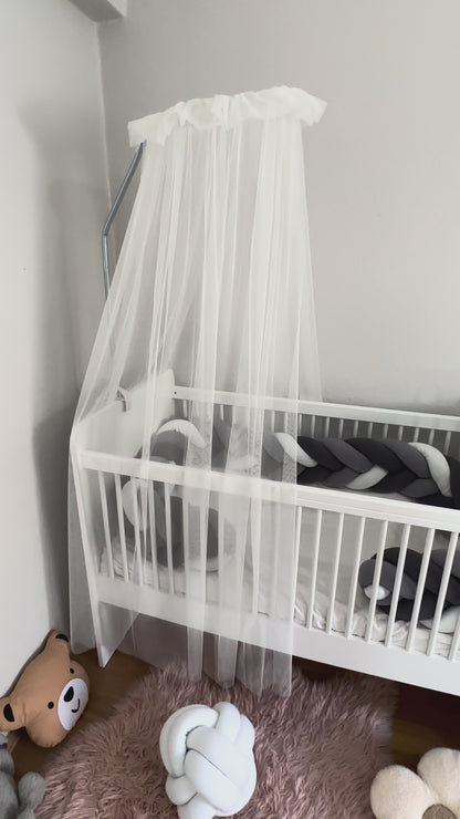 Baby Fancyroom Betthimmel für Babybett 300x180 cm – feiner Tüll, handgefertigt, eleganter Volant, ecru