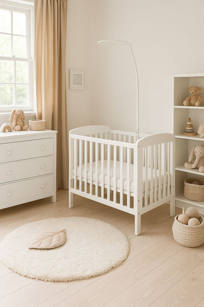Himmelstange Babybett höhenverstellbar – Baldachin Halterung Metall – Moskitonetz Halter ohne Bohren – Himmelhalter für Kinderbett – Weiß – universal passend